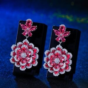 Elegant Pink and Silver Floral Earrings